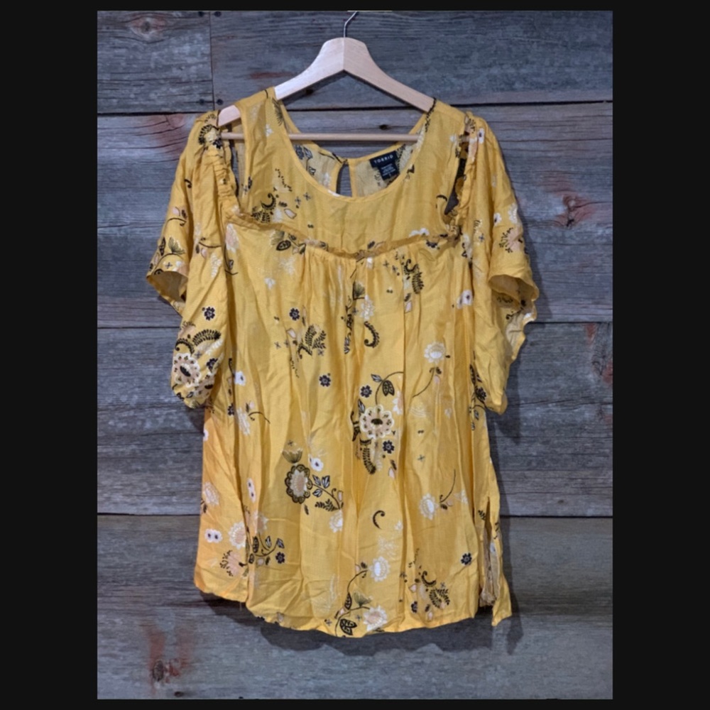 Yellow Floral Cold Shoulder Blouse